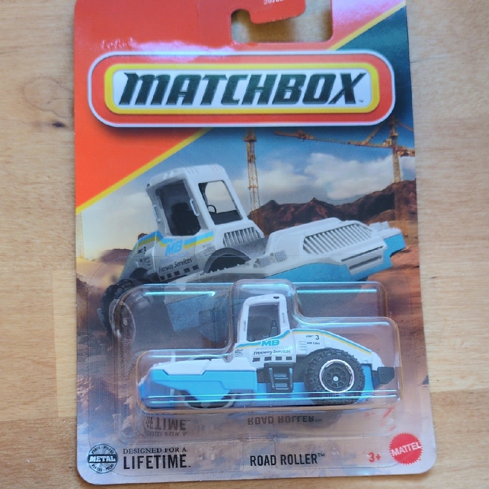 Matchbox Blue and White Road Roller Vehicle
